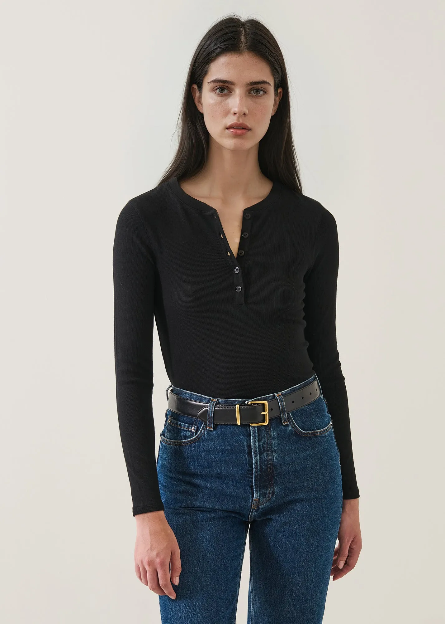 Pima Cotton Stretch Ribbed Long Sleeve Henley sold by Patrick Assaraf product image thumbnail 5