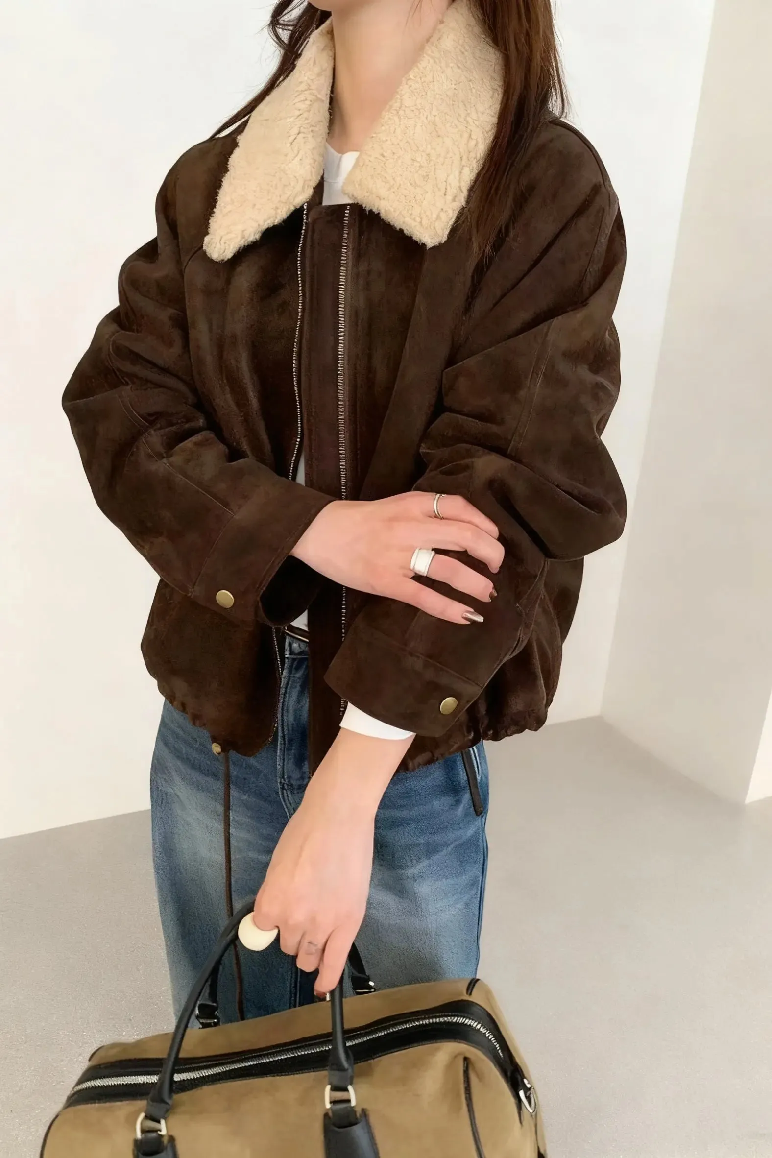 44675 Shearling Cropped Suede Jacket sold by Mirra Masa