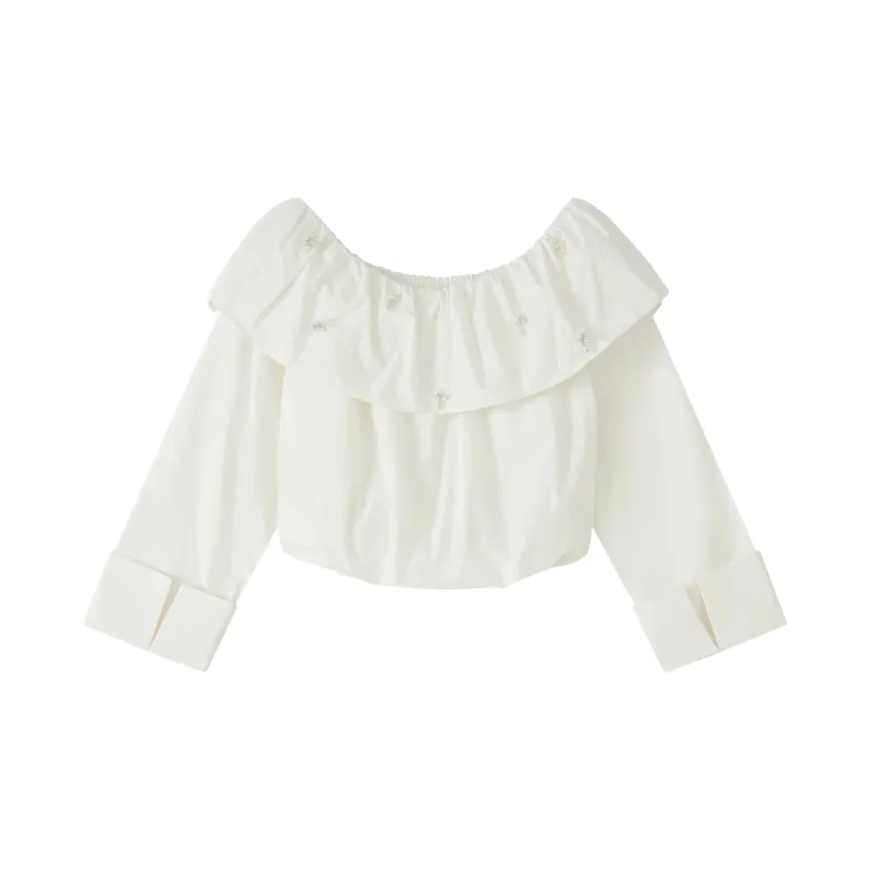 PLW92S6 Ruffled Off-Shoulder Cropped Top sold by Mirra Masa