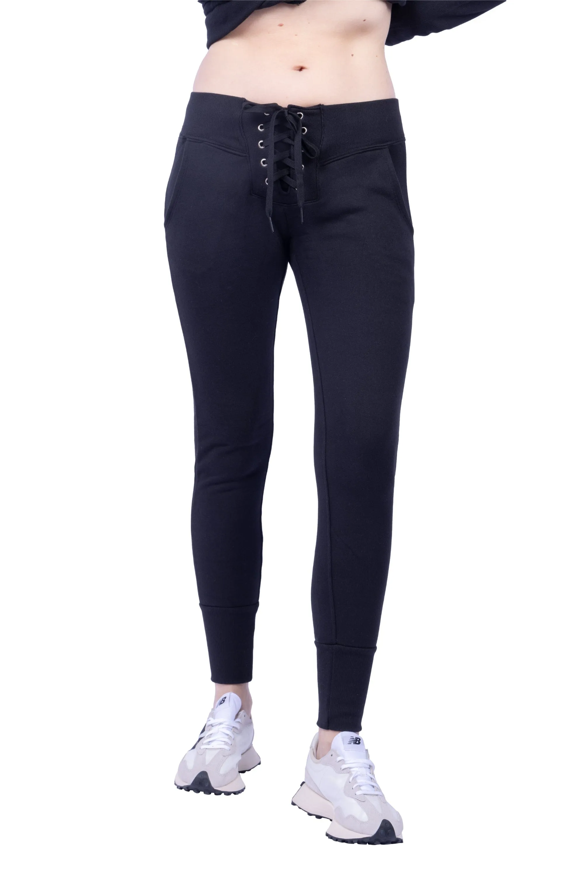 Kelly Slim Lace-Up French Terry Organic Cotton Sweatpant - Black sold by Lezat product image thumbnail 2