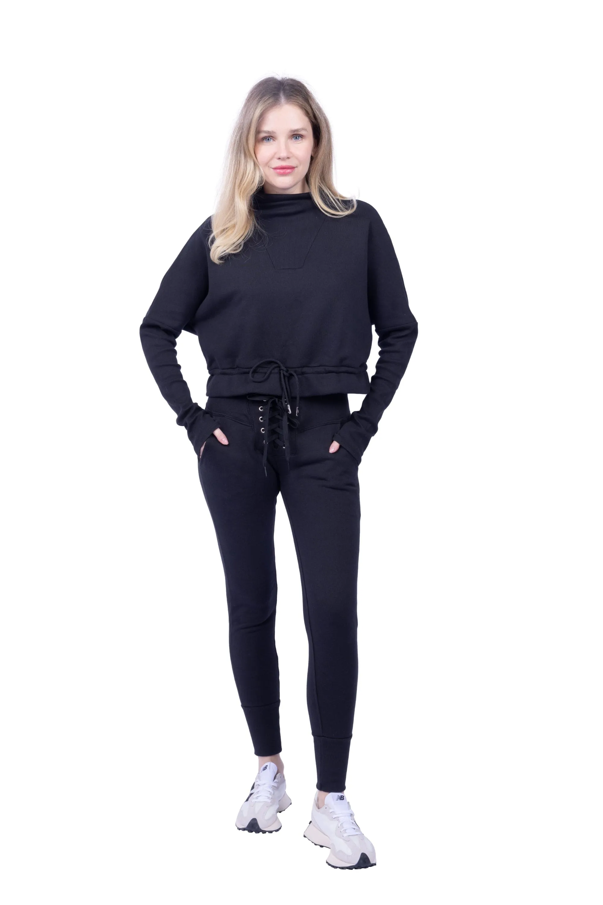 Kelly Slim Lace-Up French Terry Organic Cotton Sweatpant - Black sold by Lezat product image thumbnail 3