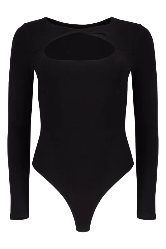 Whitney Cotton Long Sleeve Cutout Twist Bodysuit made by Lezat