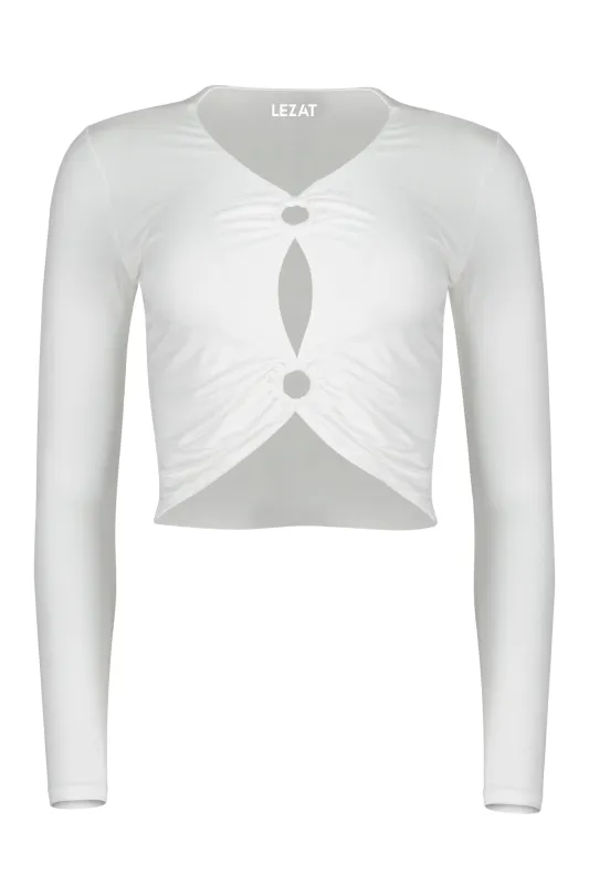 Melli Modal Cutout Long Sleeve Crop Top - White sold by Lezat