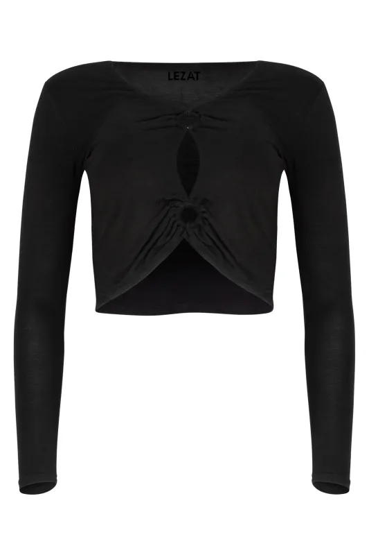 Melli Modal Cutout Long Sleeve Crop Top - Black sold by Lezat