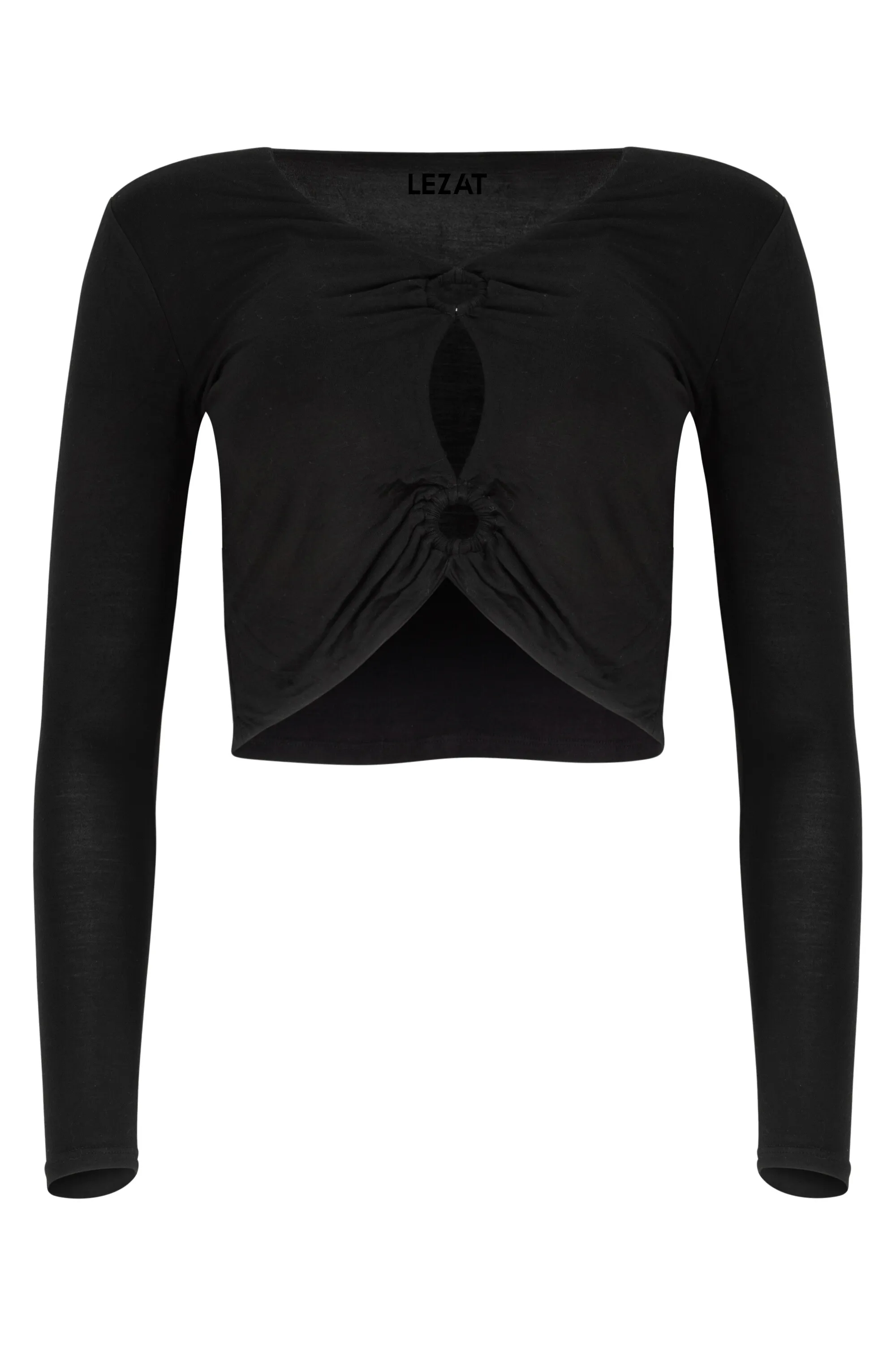Melli Modal Cutout Long Sleeve Crop Top - Black sold by Lezat