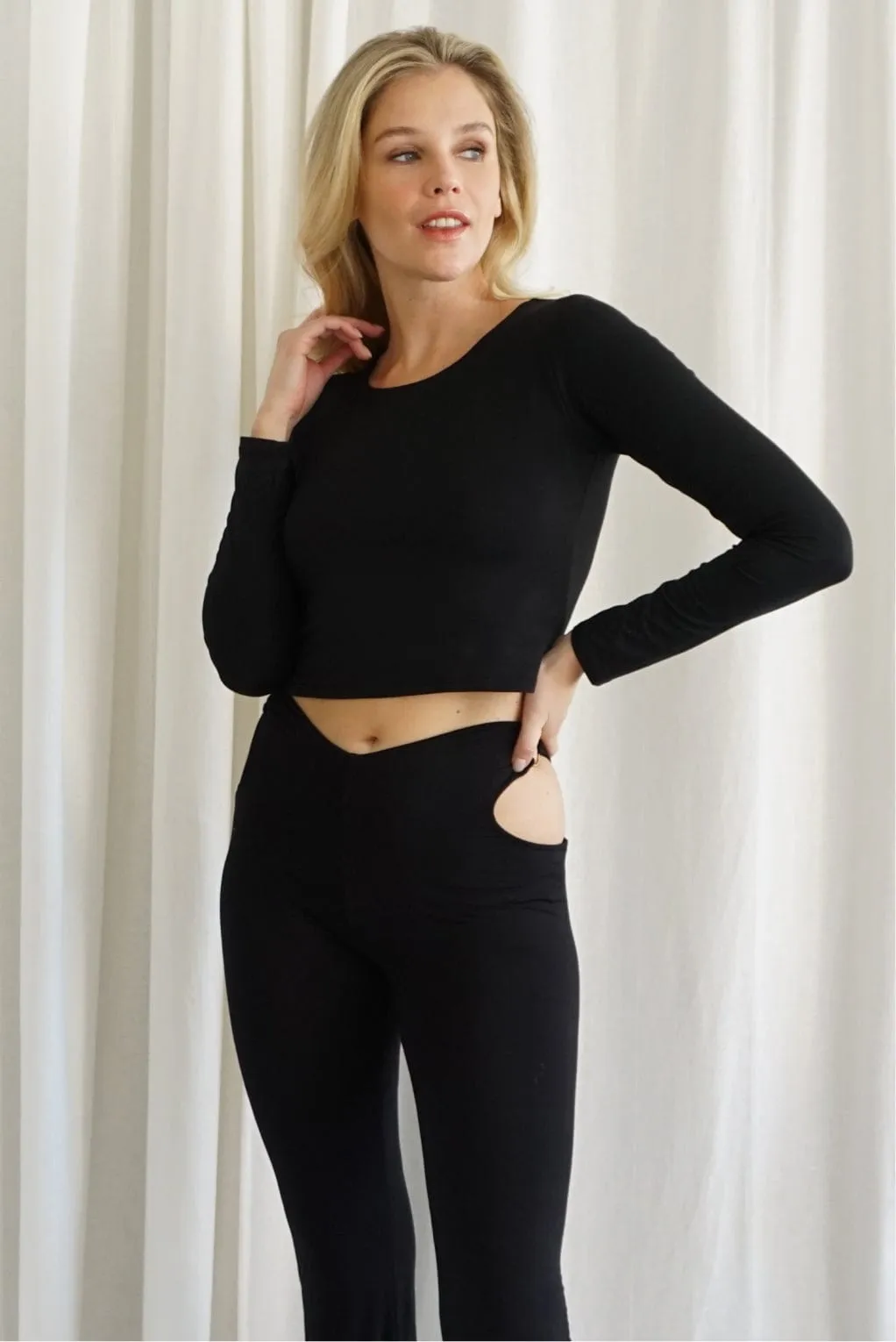 Runa Modal Long Sleeve Cropped Top - Black sold by Lezat