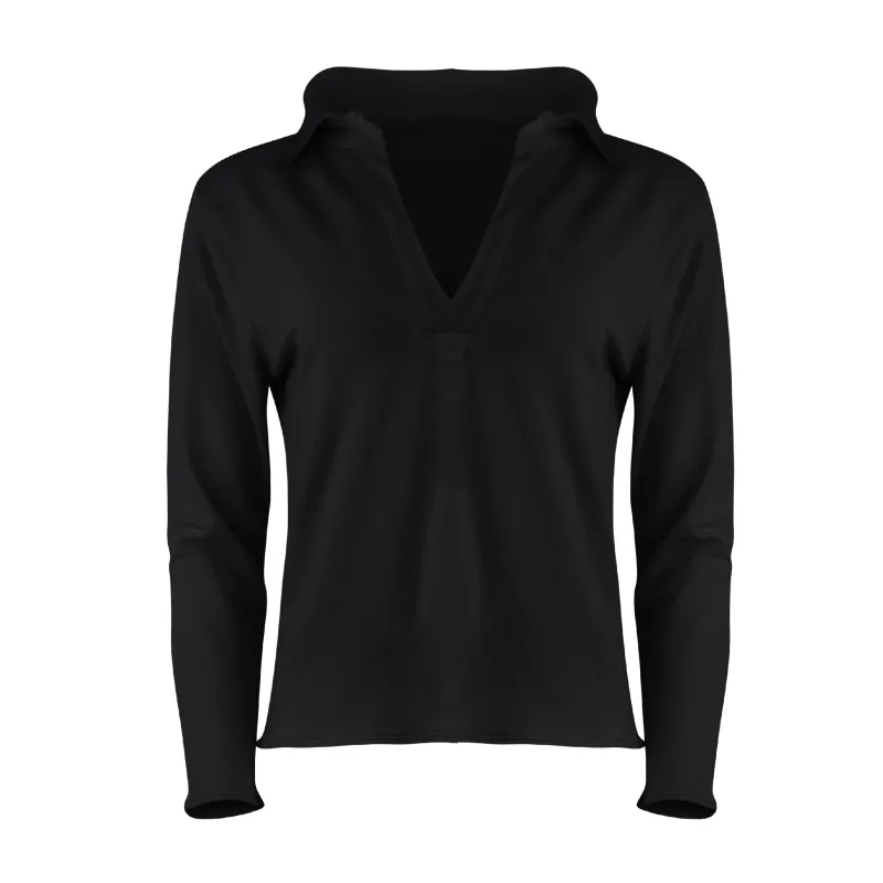 Khloe Cotton V-Neck Henley - Nero sold by Lezat
