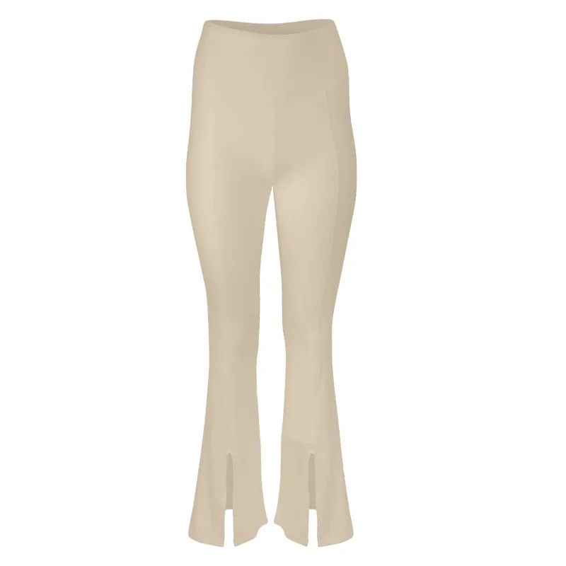 Dana Cotton Split Front Hem Pant - Latte sold by Lezat