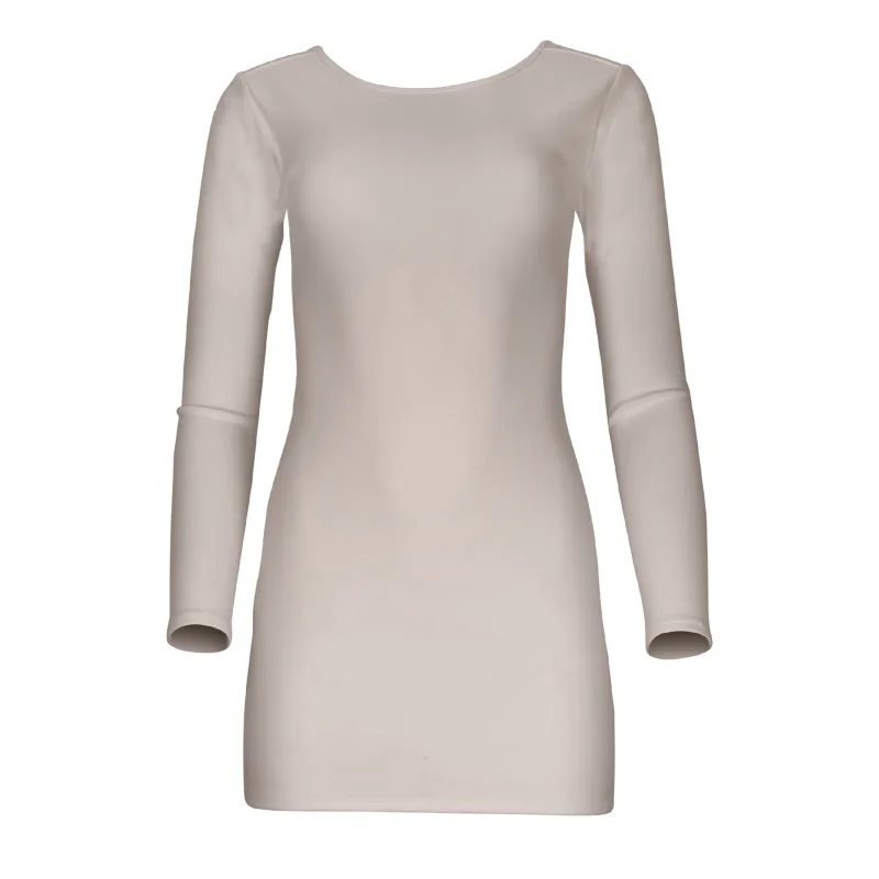 Jenna Long Sleeve Open Back Cotton Mini Dress - Latte sold by Lezat
