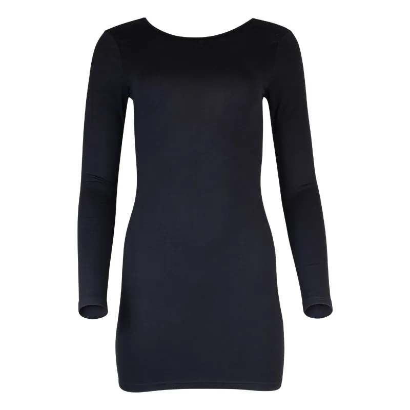Jenna Long Sleeve Open Back Cotton Mini Dress - Black sold by Lezat