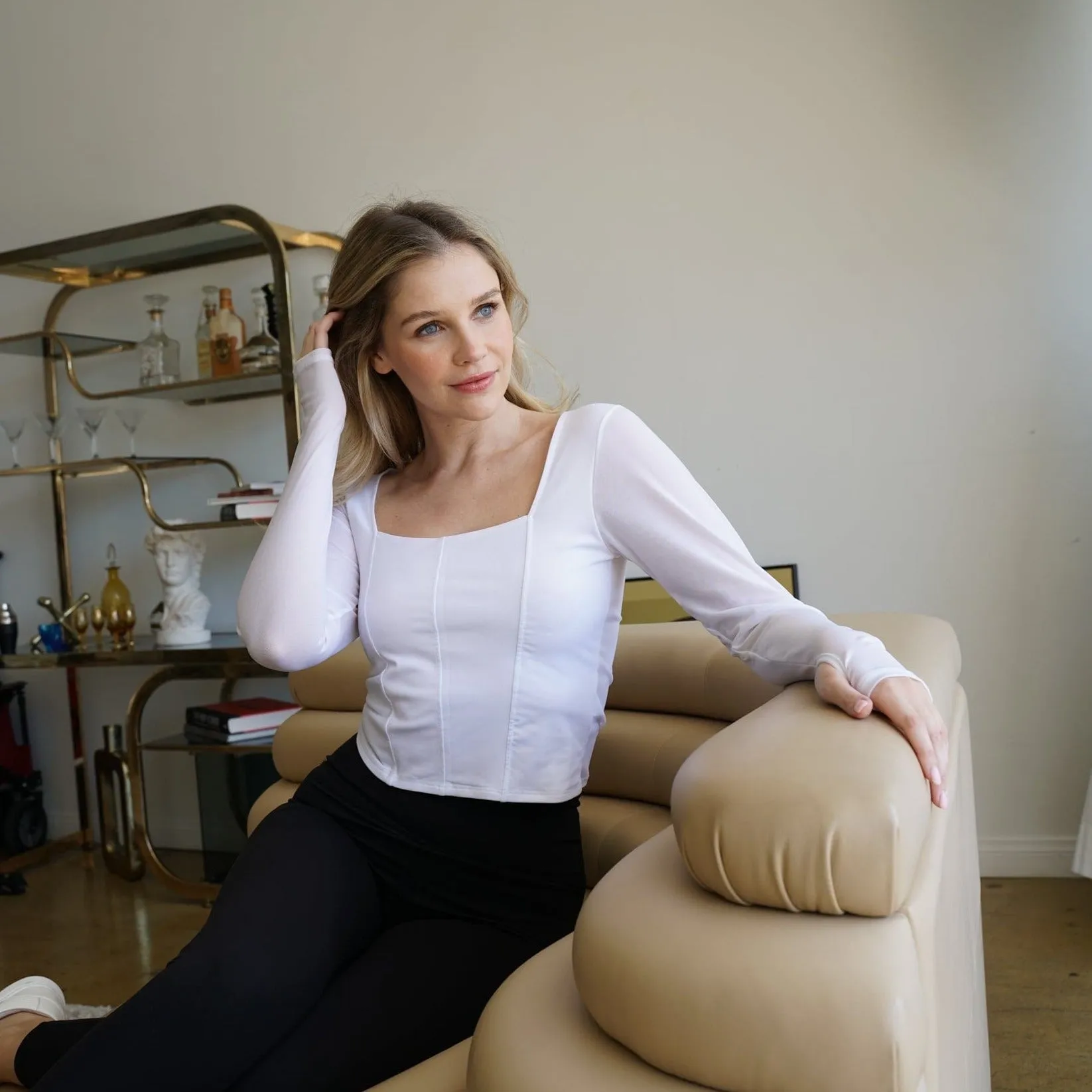 Hailey Mesh and Cotton Long Sleeve Top - Blanc sold by Lezat product image thumbnail 3