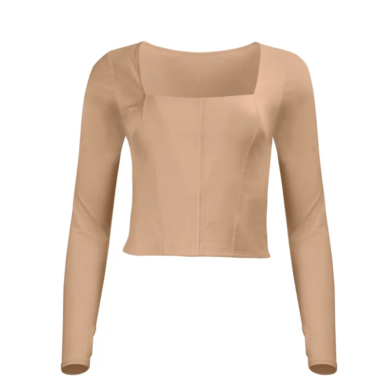 Hailey Mesh and Cotton Long Sleeve Top - Latte sold by Lezat