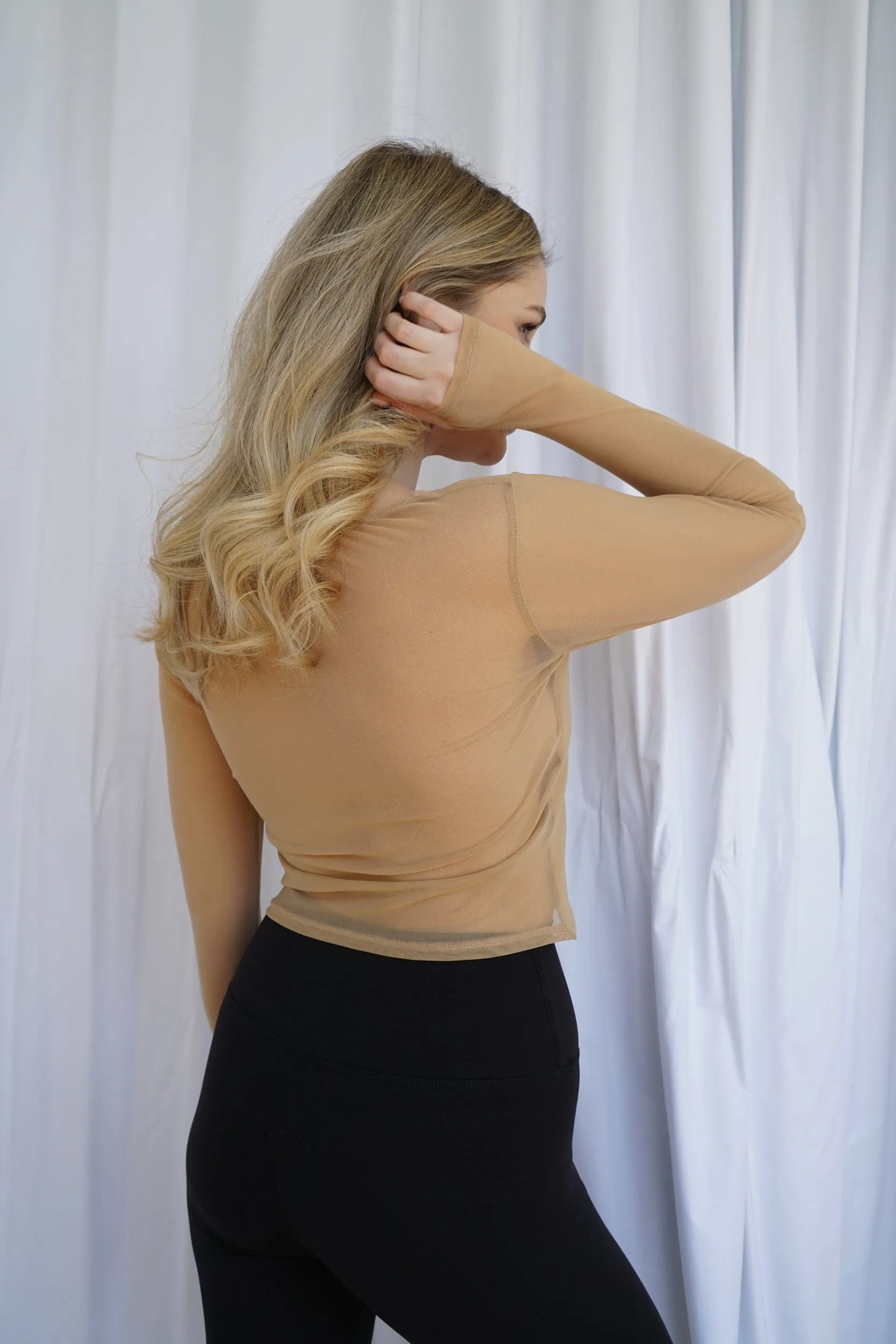 Hailey Mesh and Cotton Long Sleeve Top - Latte sold by Lezat product image thumbnail 3