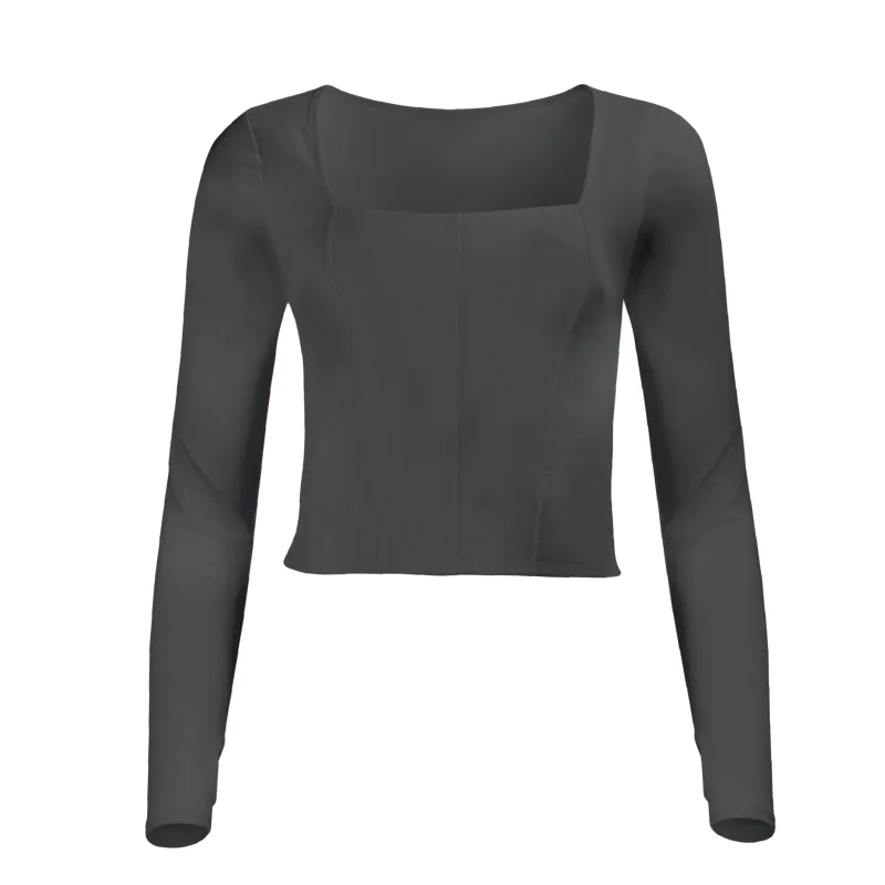 Hailey Mesh and Cotton Long Sleeve Top - Nero sold by Lezat