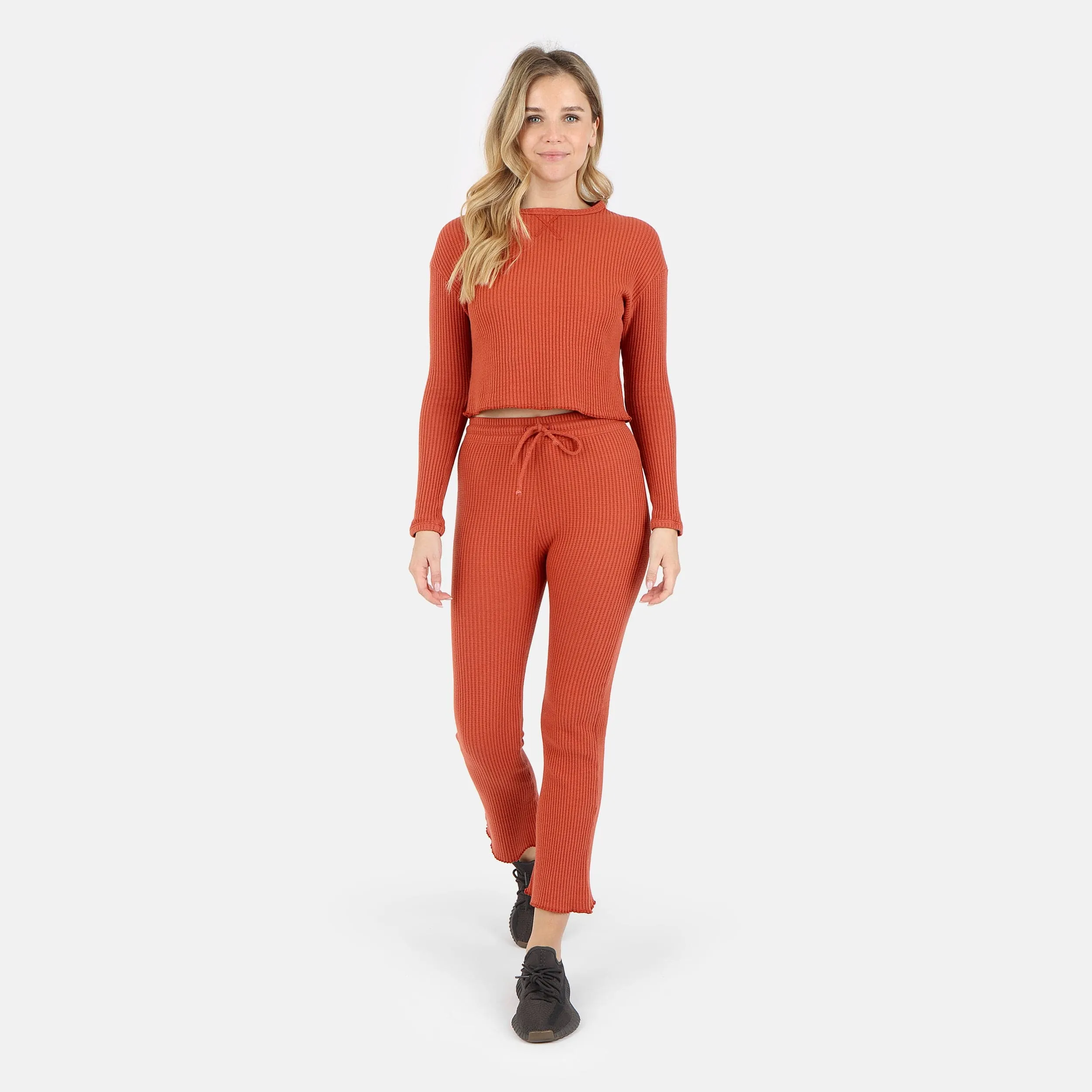 Fiona Organic Cotton Waffle Thermal Pullover Top - Brick sold by Lezat product image thumbnail 2