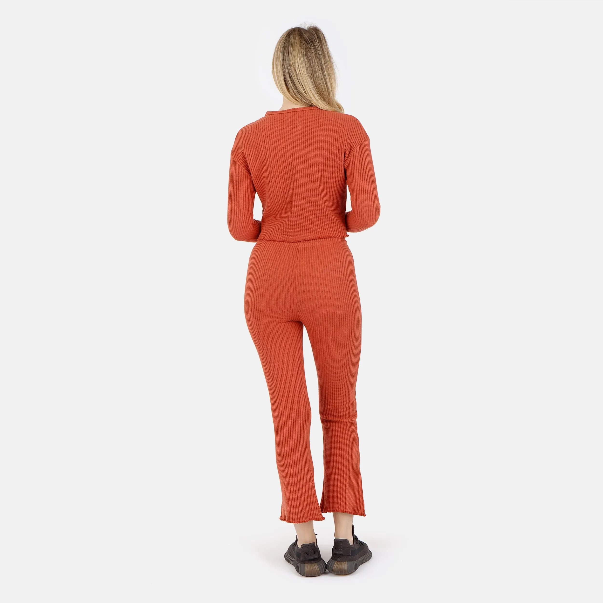 Fiona Organic Cotton Waffle Thermal Pullover Top - Brick sold by Lezat product image thumbnail 5