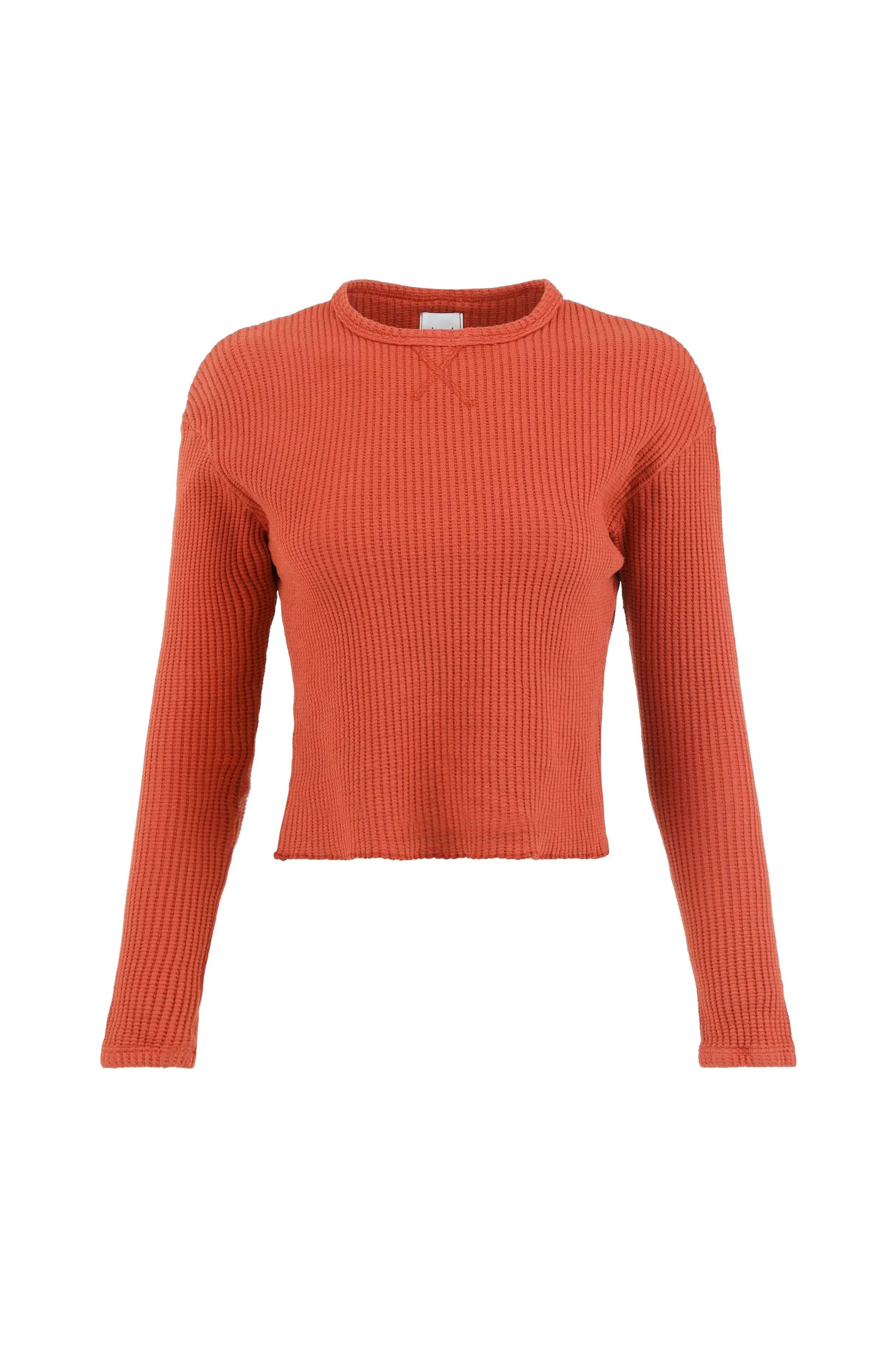 Fiona Organic Cotton Waffle Thermal Pullover Top - Brick sold by Lezat