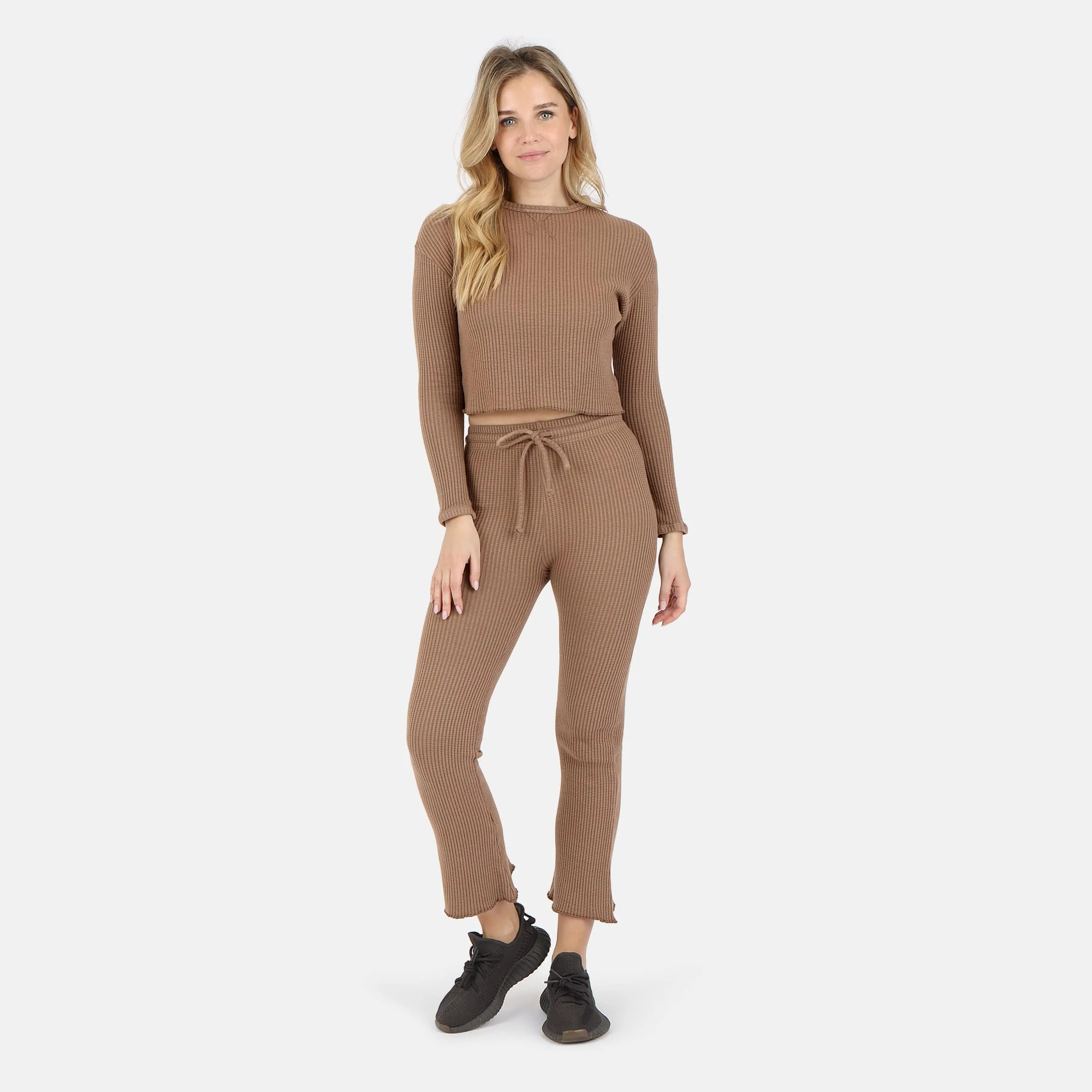 Fiona Organic Cotton Waffle Thermal Pullover Top - Cocoa sold by Lezat product image thumbnail 3