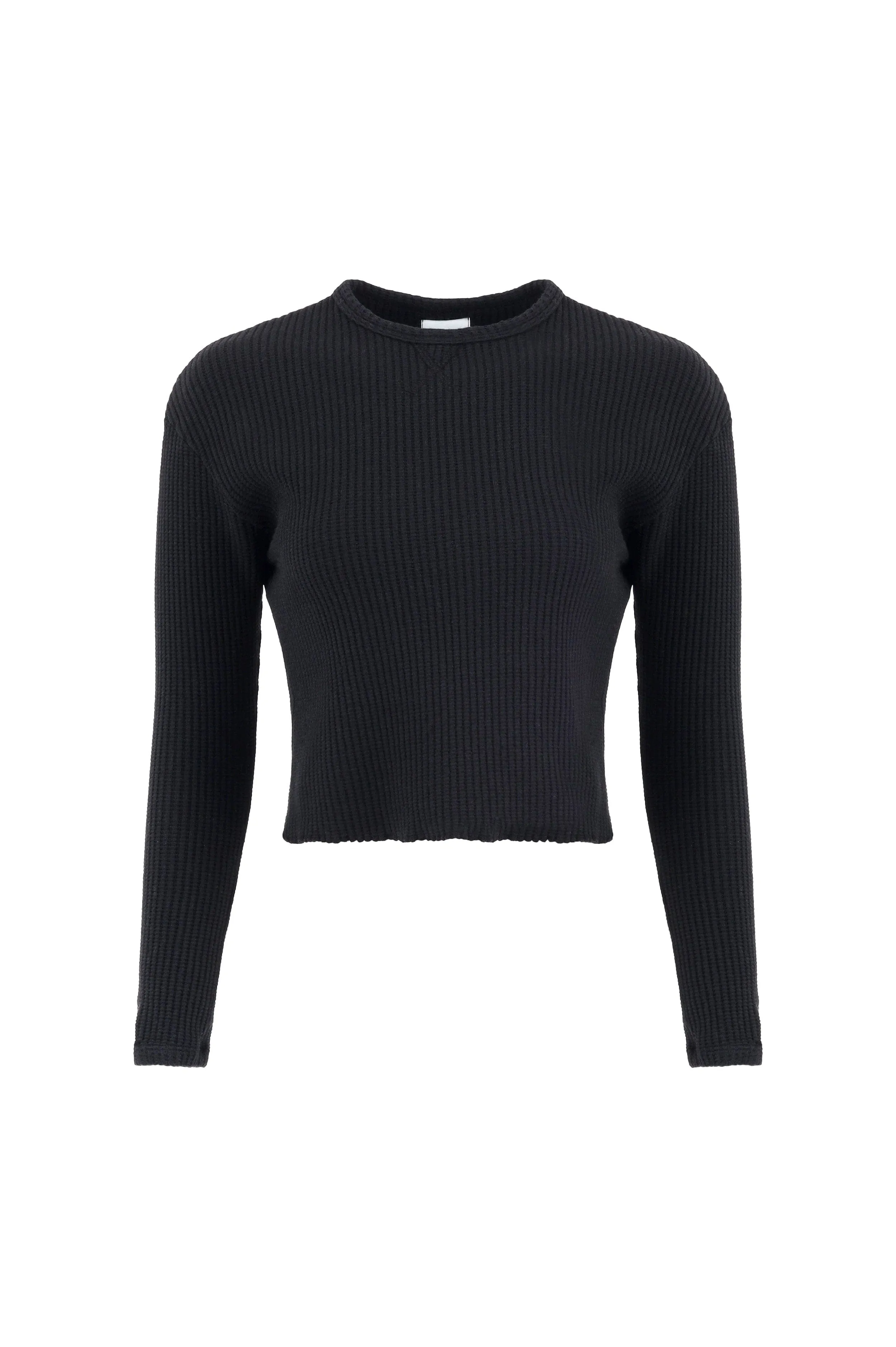 Fiona Organic Cotton Waffle Thermal Pullover Top - Black sold by Lezat