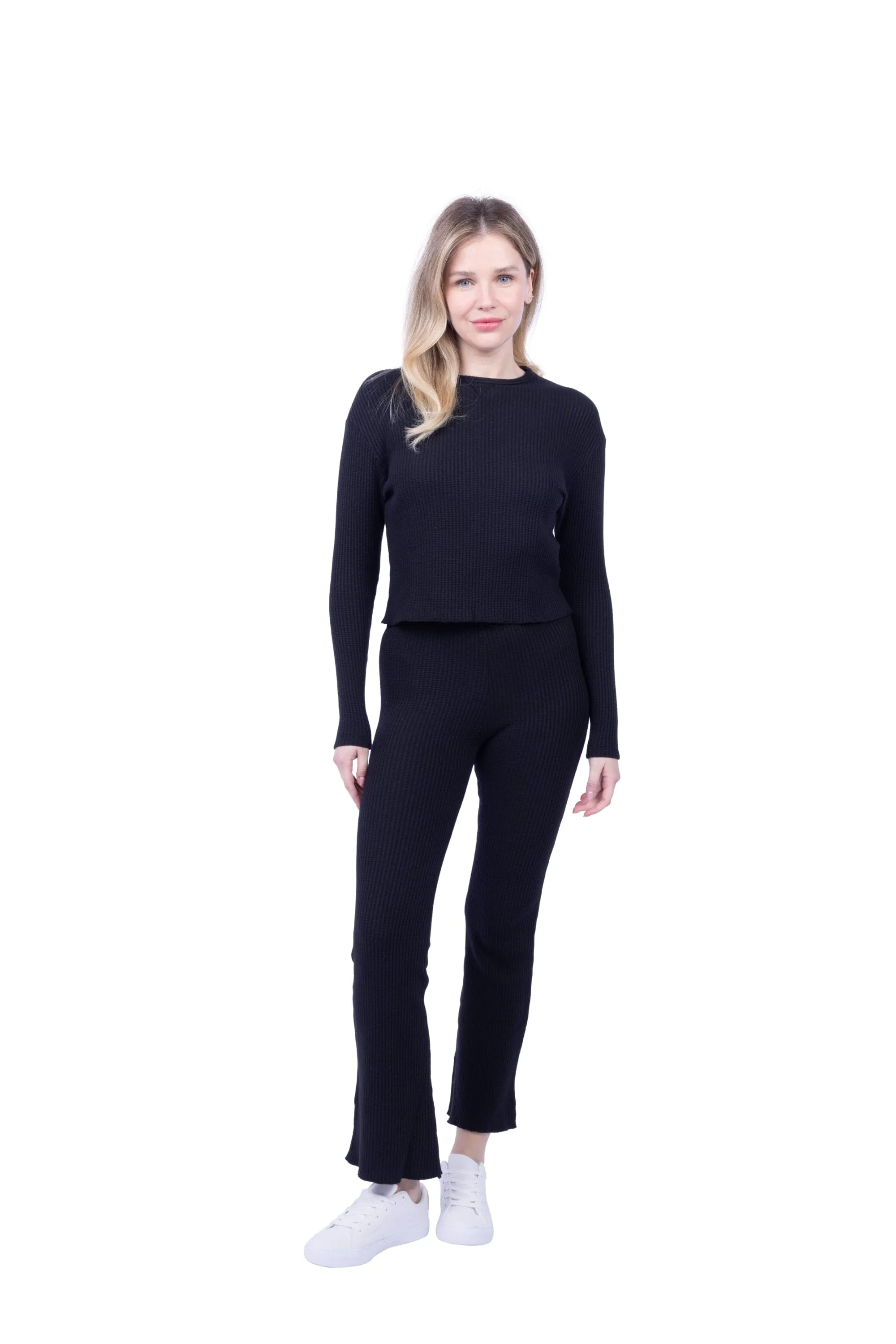 Fiona Organic Cotton Waffle Thermal Pullover Top - Black sold by Lezat product image thumbnail 2