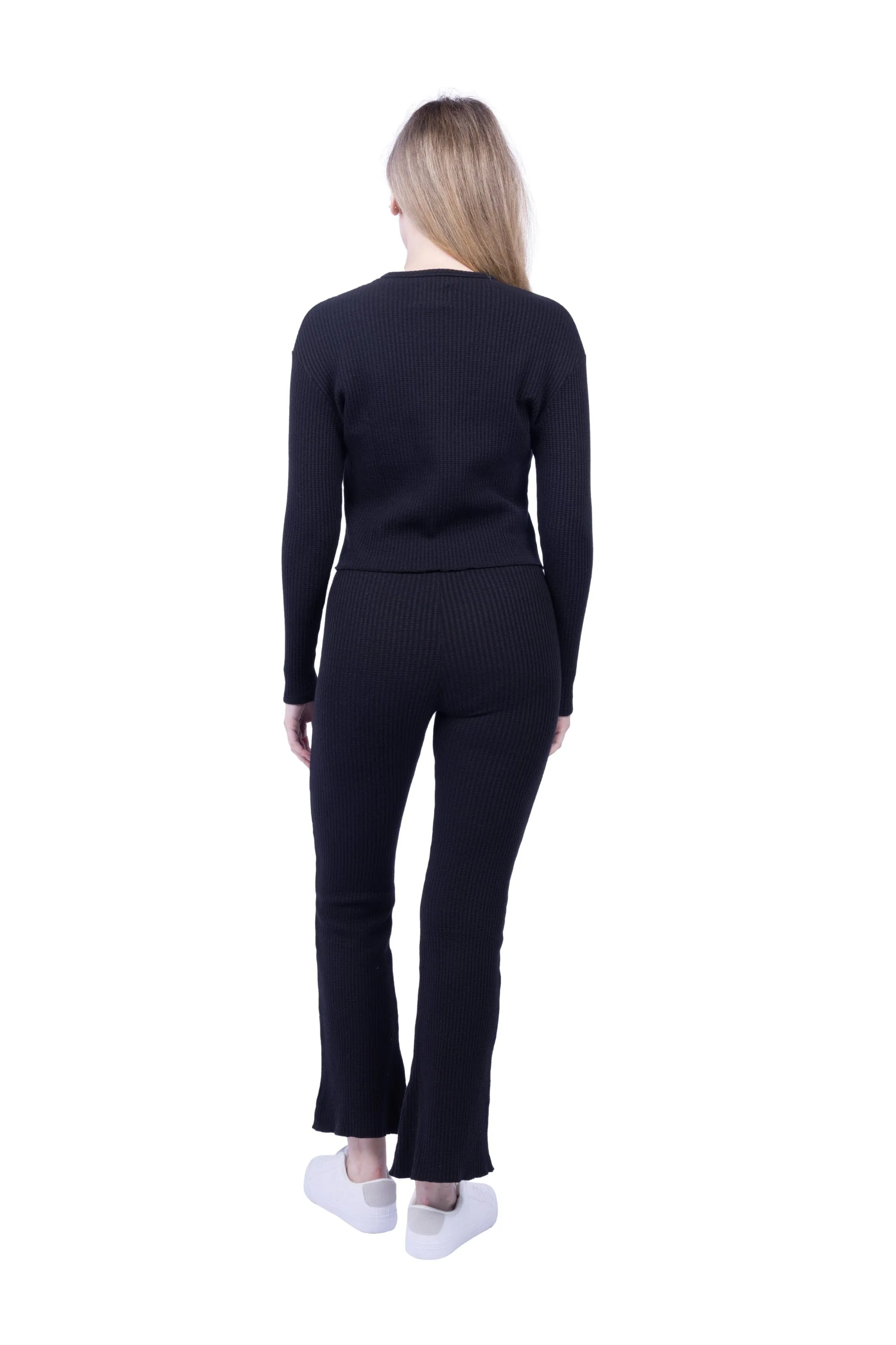 Fiona Organic Cotton Waffle Thermal Pullover Top - Black sold by Lezat product image thumbnail 4