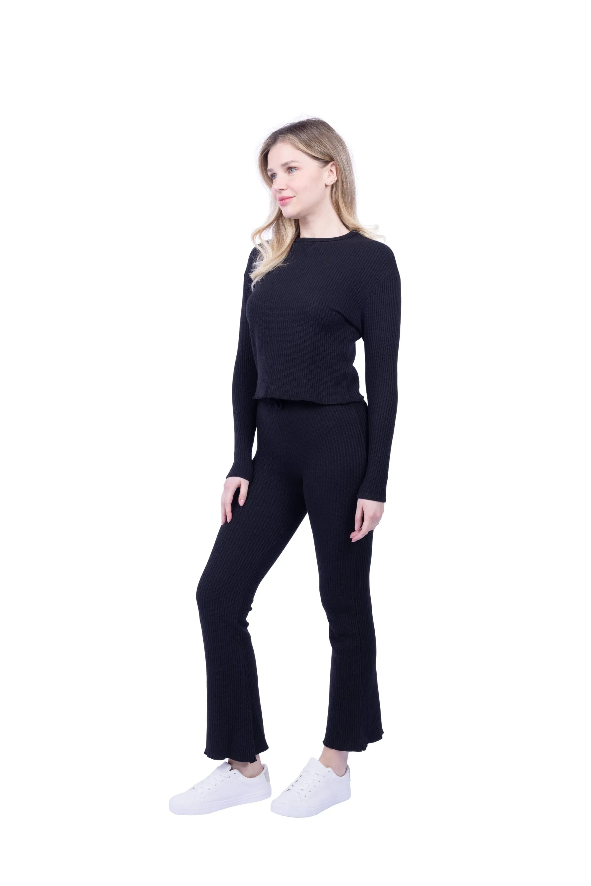 Fiona Organic Cotton Waffle Thermal Pullover Top - Black sold by Lezat product image thumbnail 3