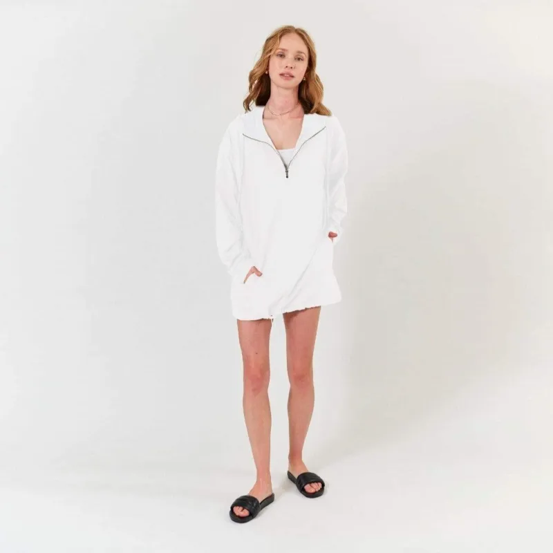 Abby Windbreaker Hoodie Dress - White sold by Lezat
