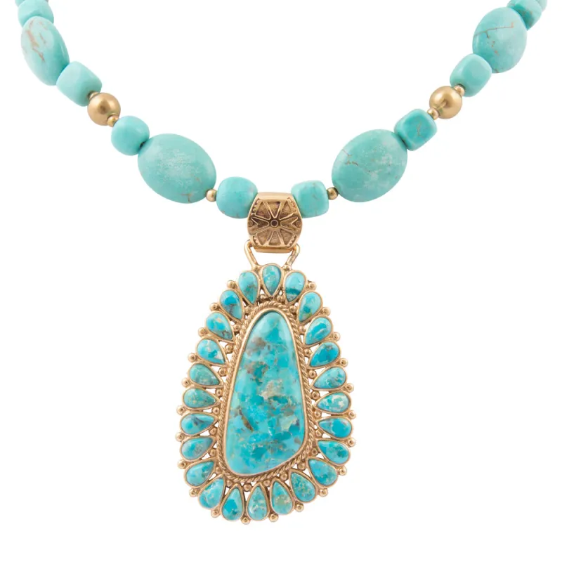 Sedona Blue Turquoise Golden Pendant Necklace sold by Barse