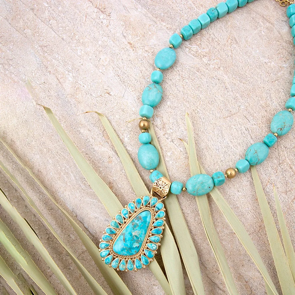 Sedona Blue Turquoise Golden Pendant Necklace sold by Barse product image thumbnail 3