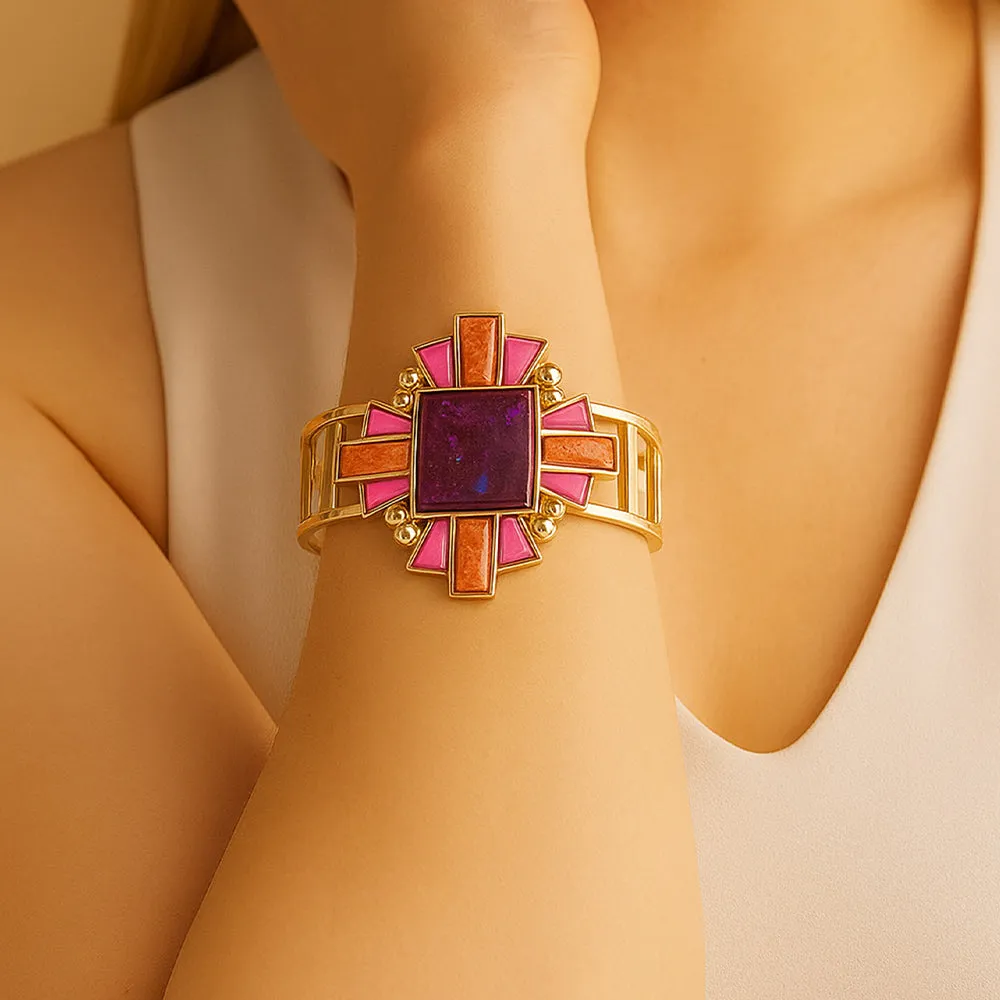 Santa Fe Purple Turquoise Golden Cuff Bracelet sold by Barse product image thumbnail 2