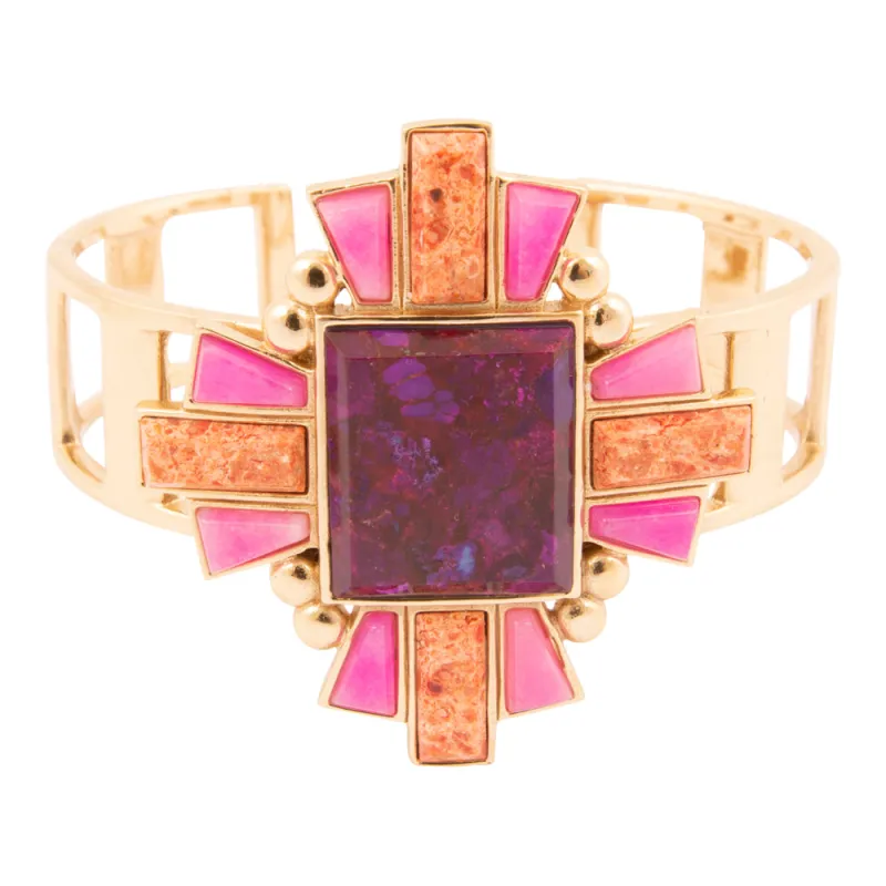 Santa Fe Purple Turquoise Golden Cuff Bracelet sold by Barse