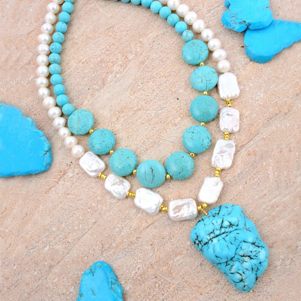 Hepburn Blue Magnesite Golden Pendant Necklace sold by Barse product image thumbnail 4