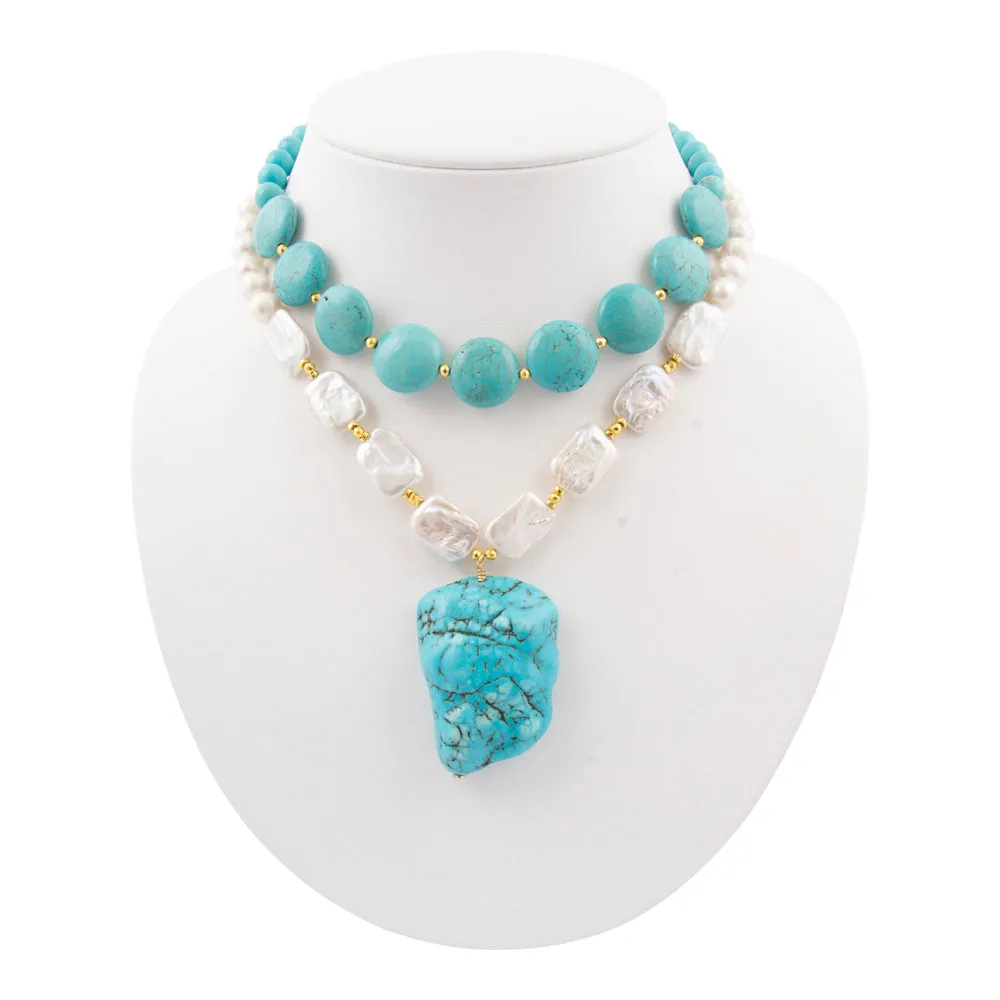 Hepburn Blue Magnesite Golden Pendant Necklace sold by Barse product image thumbnail 5