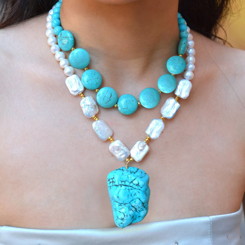 Hepburn Blue Magnesite Golden Pendant Necklace sold by Barse product image thumbnail 2