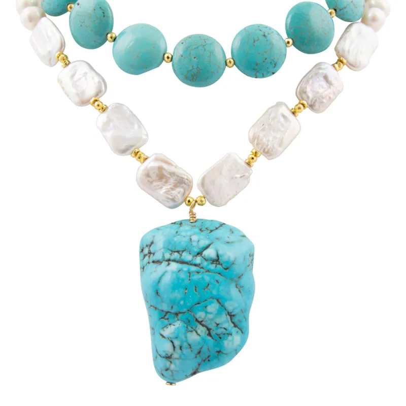 Hepburn Blue Magnesite Golden Pendant Necklace sold by Barse