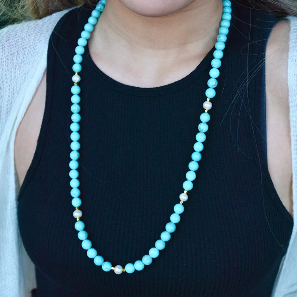 Hepburn Pearl and Blue Magnesite Long Golden Necklace sold by Barse product image thumbnail 2
