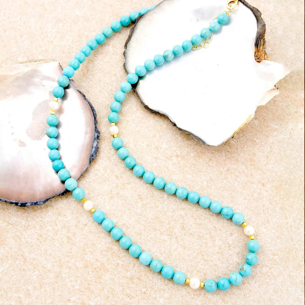 Hepburn Pearl and Blue Magnesite Long Golden Necklace sold by Barse product image thumbnail 4