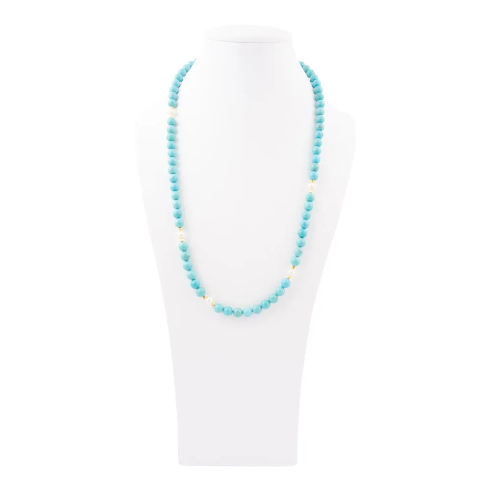 Hepburn Pearl and Blue Magnesite Long Golden Necklace sold by Barse product image thumbnail 5