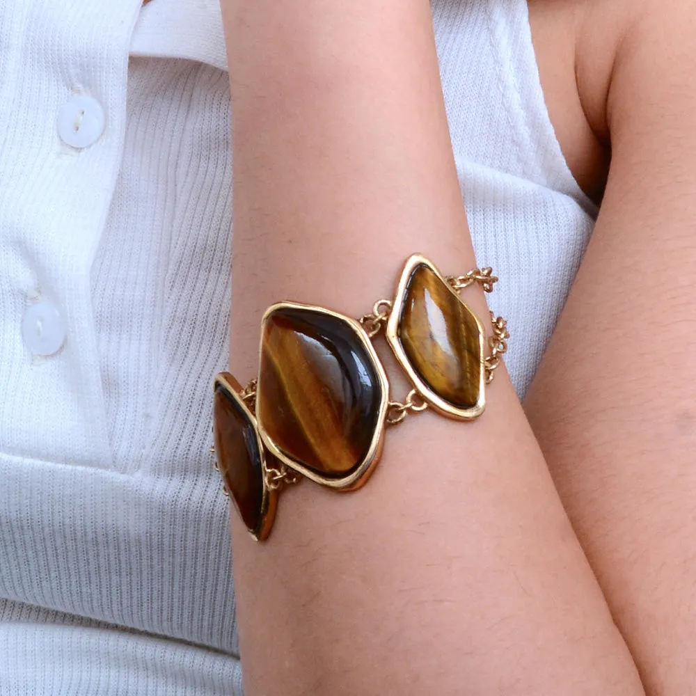 Abstract Brown Tiger's Eye Golden Statement Bracelet sold by Barse product image thumbnail 3