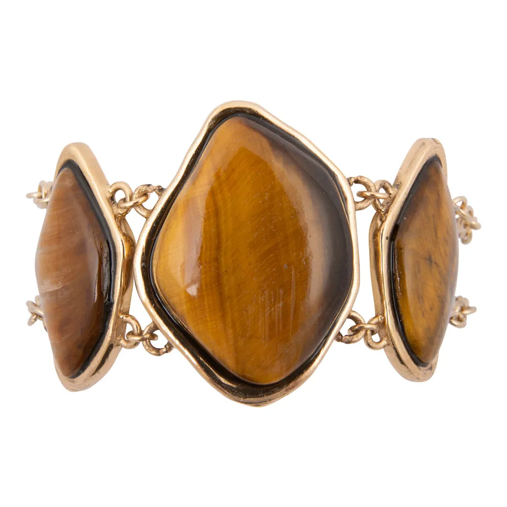 Abstract Brown Tiger's Eye Golden Statement Bracelet sold by Barse