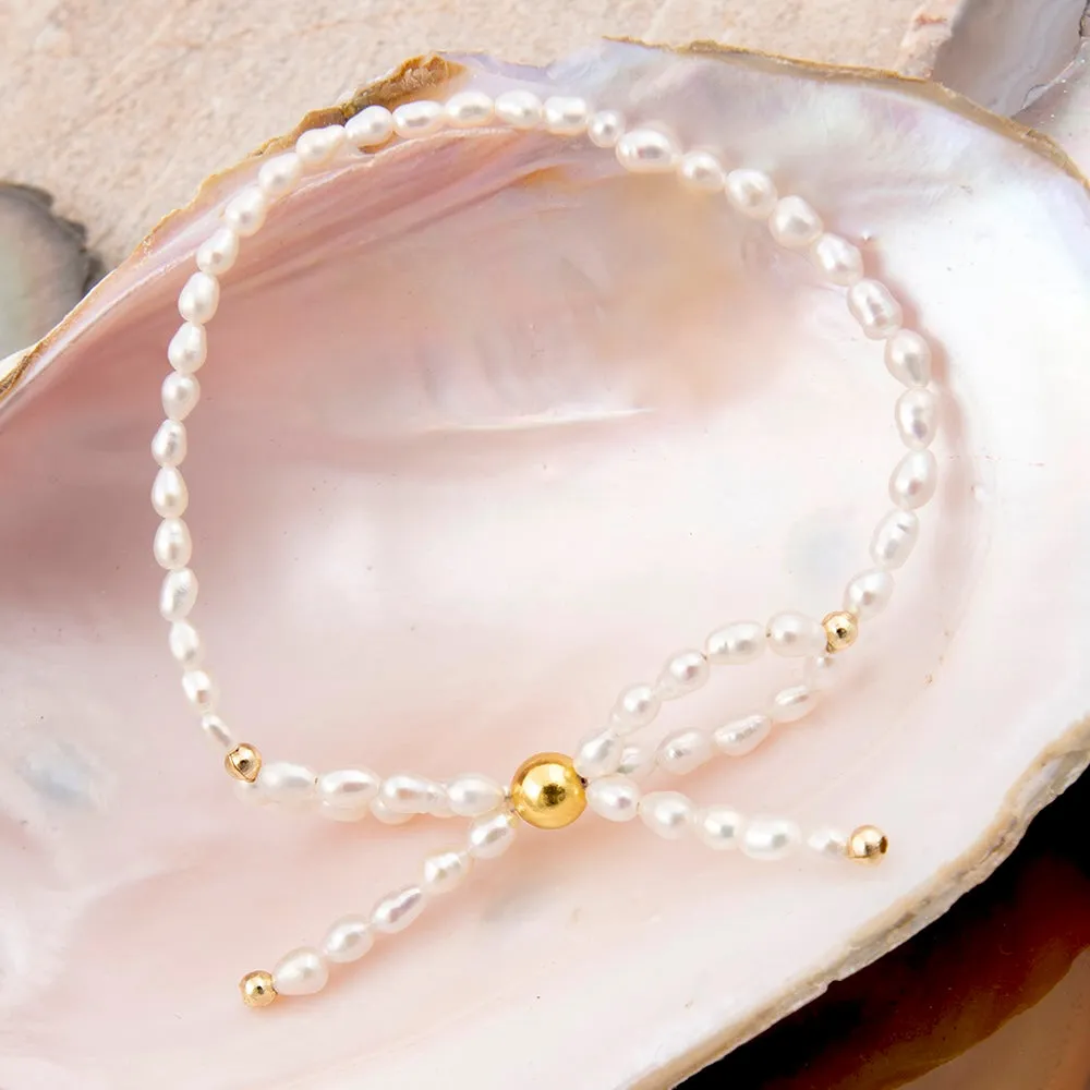 White Freshwater Pearl Bow Stretch Bracelet sold by Barse product image thumbnail 3