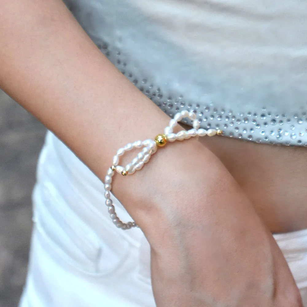 White Freshwater Pearl Bow Stretch Bracelet sold by Barse product image thumbnail 2