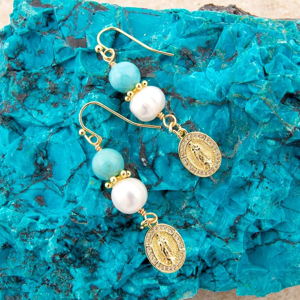 St. Guadalupe Blue Magnesite Golden Drop Earrings sold by Barse product image thumbnail 3