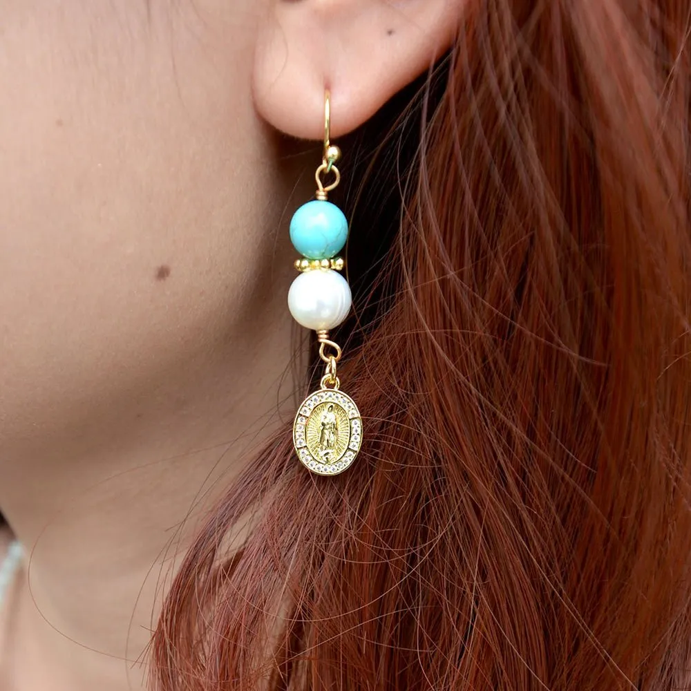 St. Guadalupe Blue Magnesite Golden Drop Earrings sold by Barse product image thumbnail 2