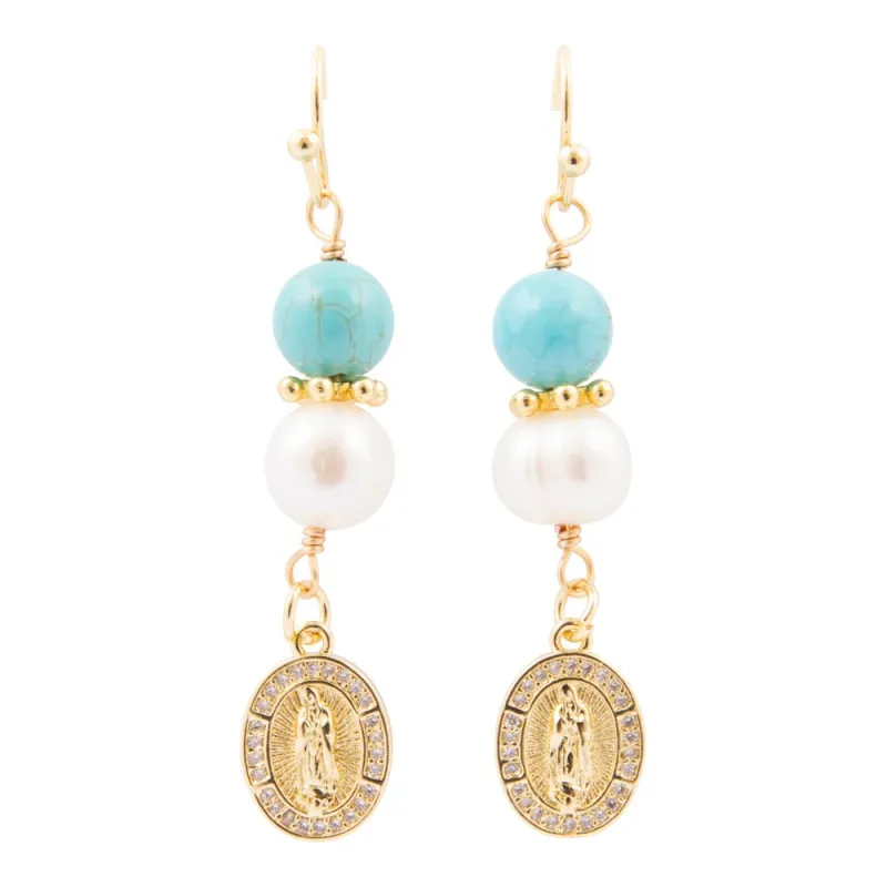 St. Guadalupe Blue Magnesite Golden Drop Earrings sold by Barse