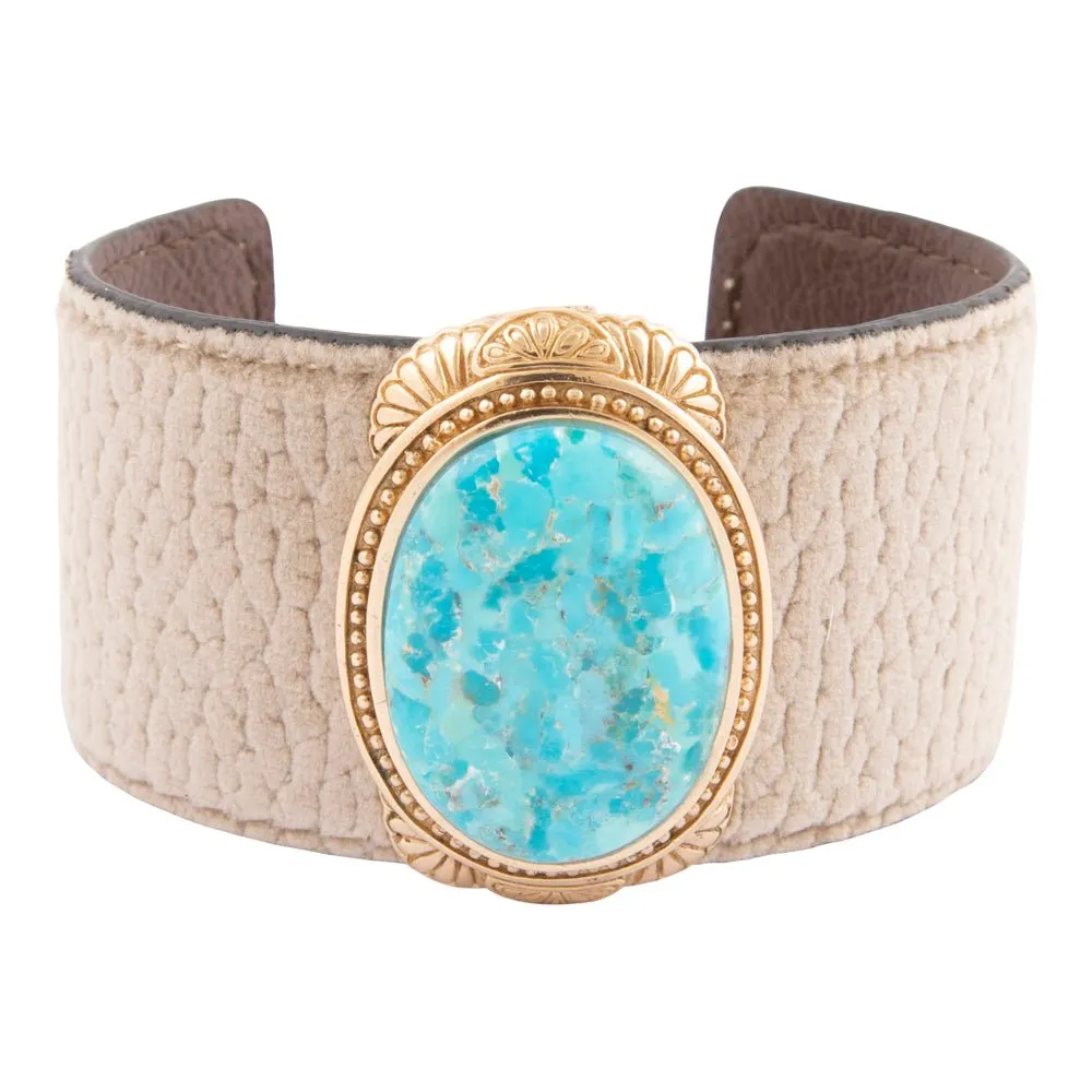 Blue Turquoise Velvet Cuff Golden Bracelet sold by Barse