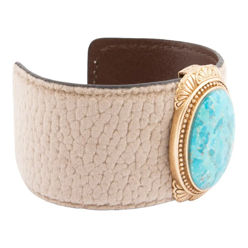 Blue Turquoise Velvet Cuff Golden Bracelet sold by Barse product image thumbnail 4