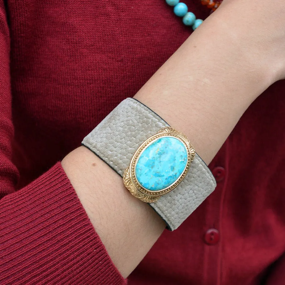 Blue Turquoise Velvet Cuff Golden Bracelet sold by Barse product image thumbnail 2