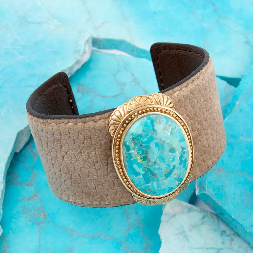 Blue Turquoise Velvet Cuff Golden Bracelet sold by Barse product image thumbnail 3