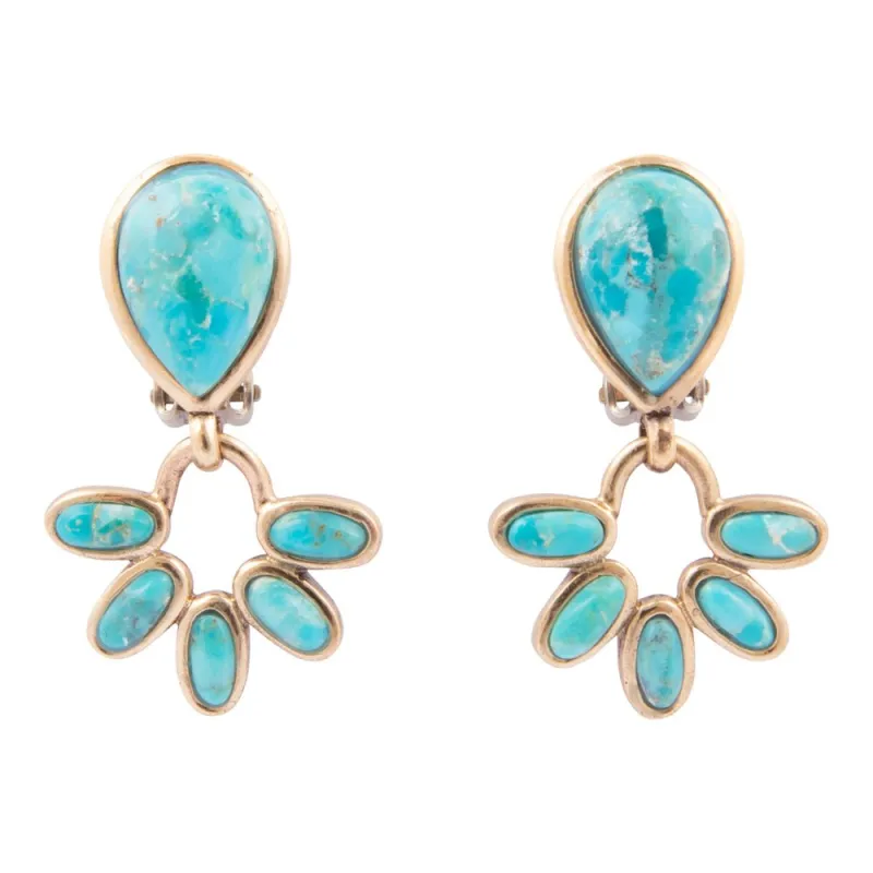 Mojave Blue Turquoise Golden Clip Earrings sold by Barse